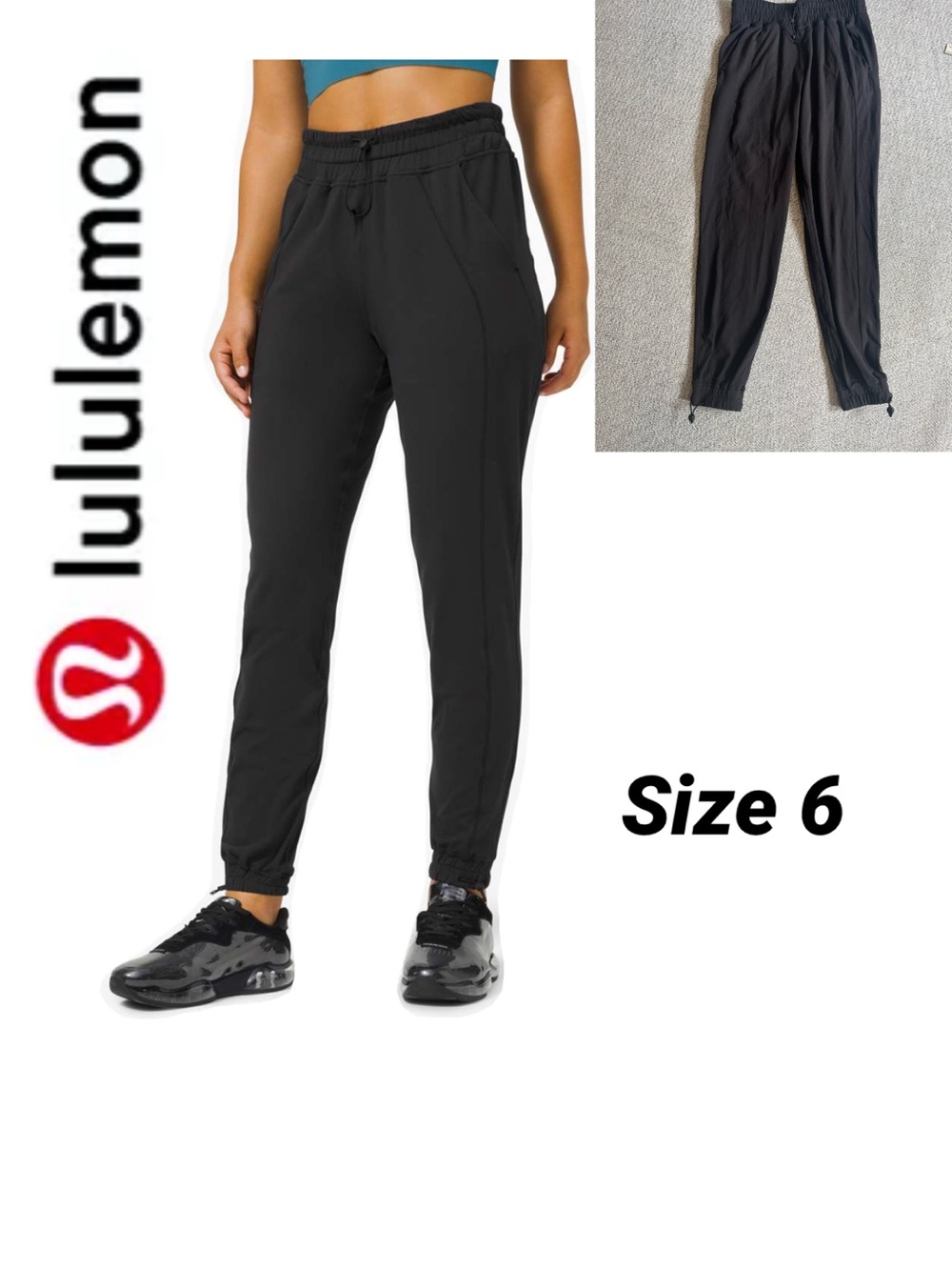 Lululemon high rise Ready to Rulu Jogger Cinch Black Size 6 like new